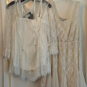 Elegant Lace tops  in White and Cream bundle . Cold shoulder white/ cream top.